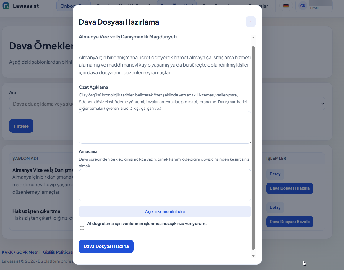 Kullanıcı Şablonlar